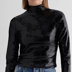 New Express Women’s Body Contour Sequin Mock Neck Long Sleeve Tee/Top Turtleneck